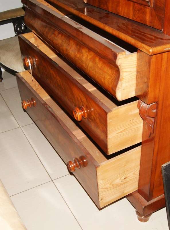Antique Mahogany Linen Press  Rich Flame Grain & Carved Details