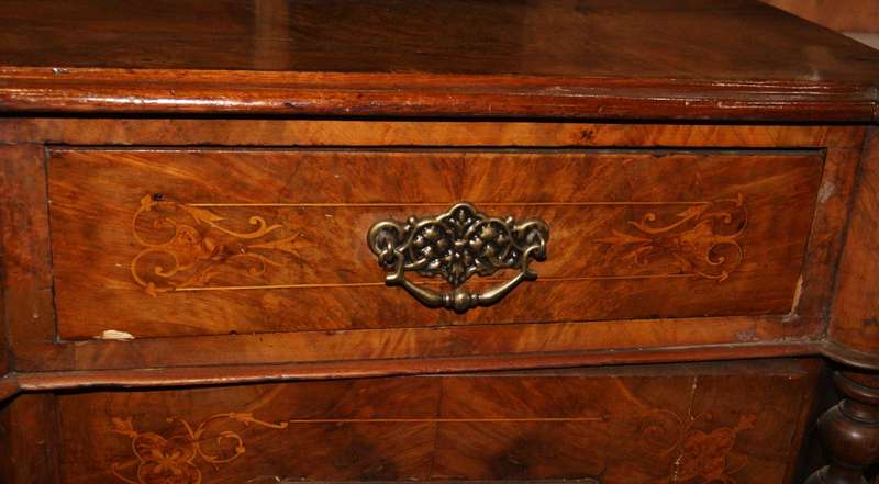 Victorian Inlaid Burl Walnut Breakfront Sideboard / Server with Mirrored Doors