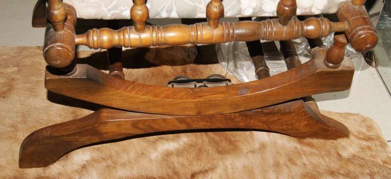 Pair of Vintage American Beechwood Rocking Chairs  Spindle Frame with Floral Upholstery