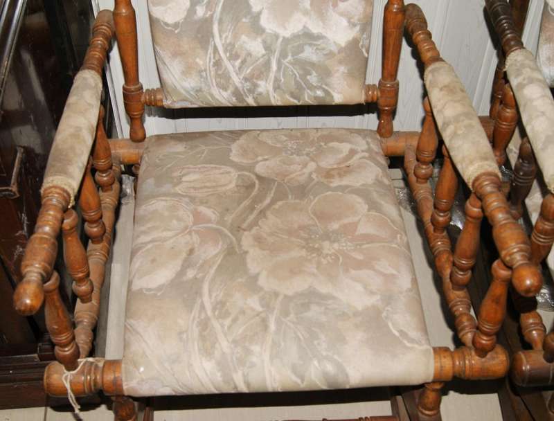 Pair of Vintage American Beechwood Rocking Chairs  Spindle Frame with Floral Upholstery