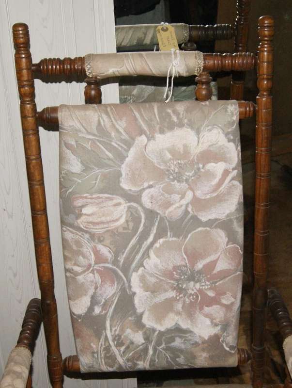 Pair of Vintage American Beechwood Rocking Chairs  Spindle Frame with Floral Upholstery