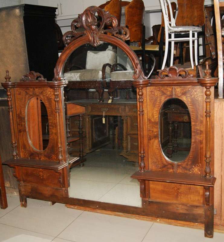 Victorian Flame Mahogany Inlaid Overmantle Mirror