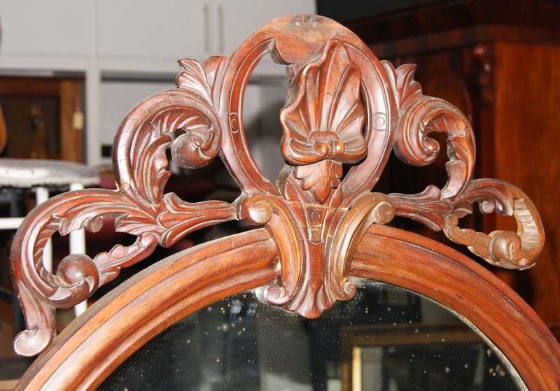 Victorian Flame Mahogany Inlaid Overmantle Mirror