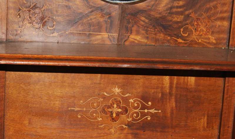 Victorian Flame Mahogany Inlaid Overmantle Mirror