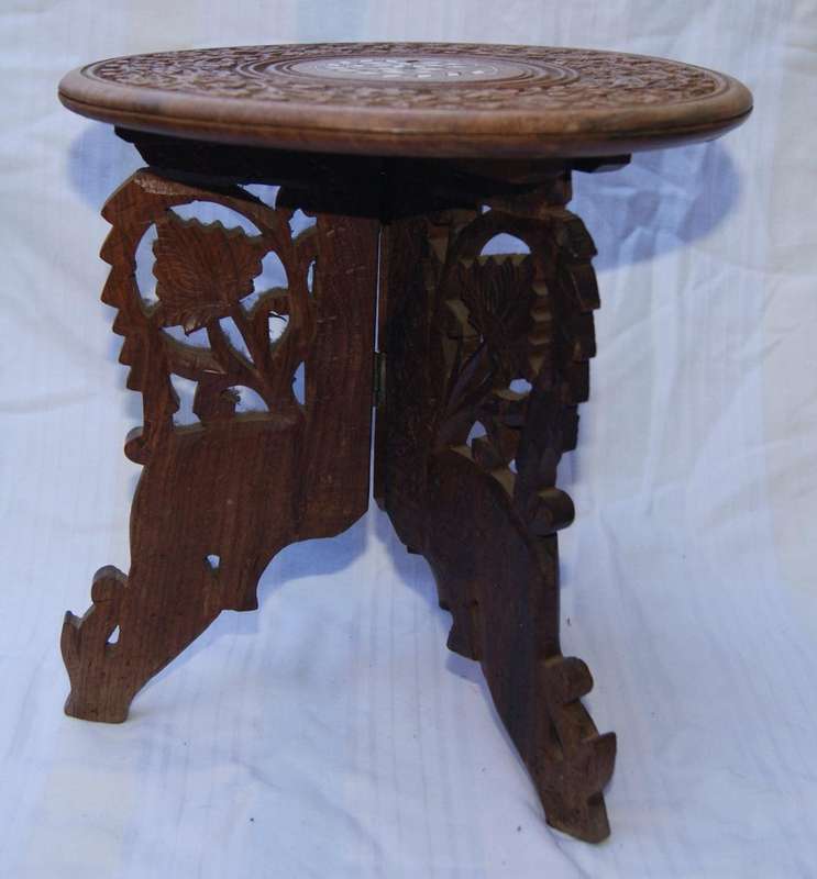 Vintage hand carved foldable design wooden occasional table