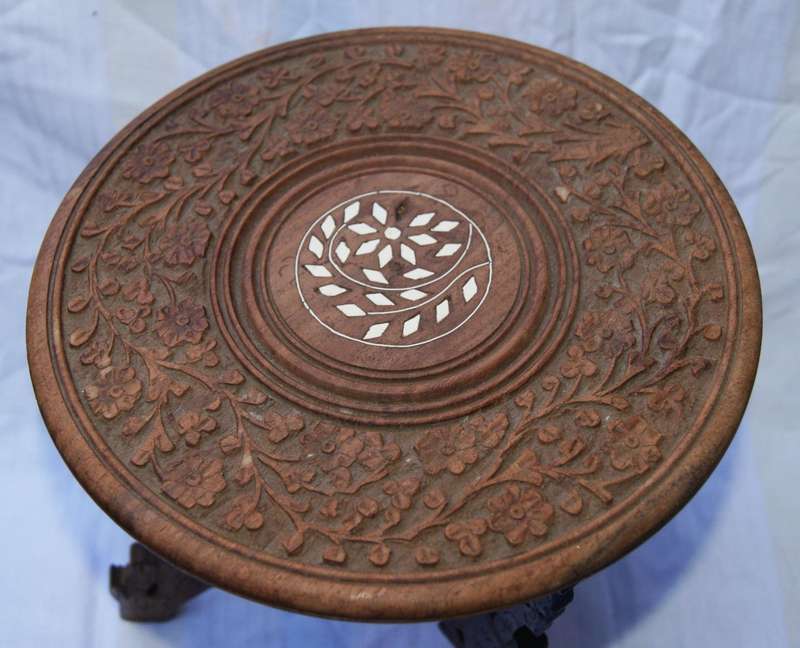 Vintage hand carved foldable design wooden occasional table