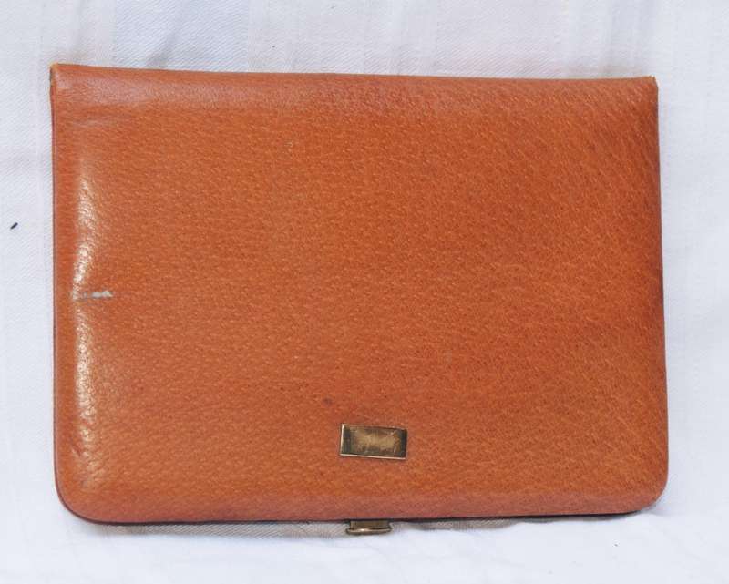 Vintage Tan Leather Card Wallet with Brass Clasp