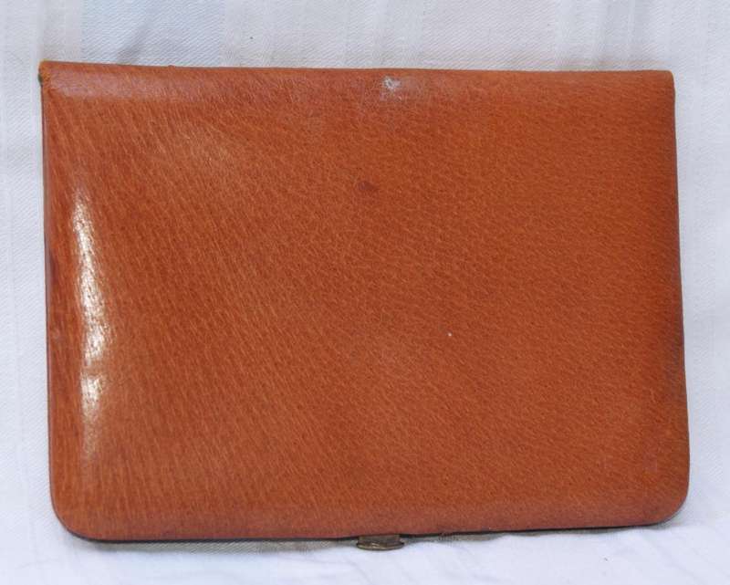 Vintage Tan Leather Card Wallet with Brass Clasp