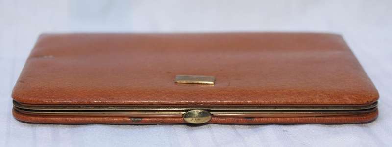 Vintage Tan Leather Card Wallet with Brass Clasp