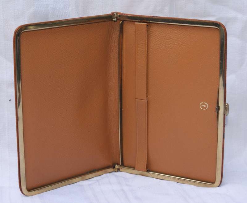 Vintage Tan Leather Card Wallet with Brass Clasp