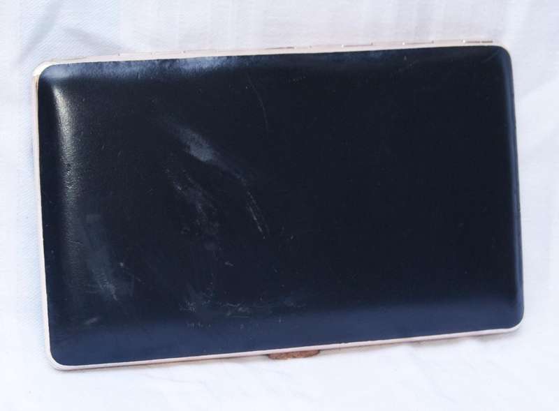 Vintage Gilded Metal Cigarette Case with Black Leatherette Cover