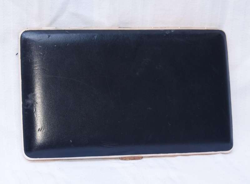 Vintage Gilded Metal Cigarette Case with Black Leatherette Cover