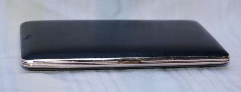 Vintage Gilded Metal Cigarette Case with Black Leatherette Cover