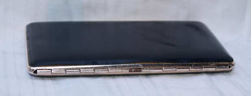 Vintage Gilded Metal Cigarette Case with Black Leatherette Cover