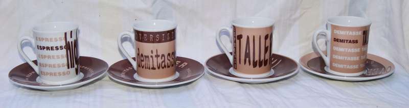 Multiple Choice Coffee Basics Set of 4 Espresso/Demitasse Cups with Saucers