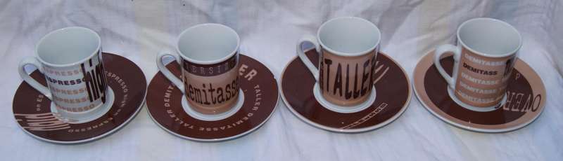 Multiple Choice Coffee Basics Set of 4 Espresso/Demitasse Cups with Saucers