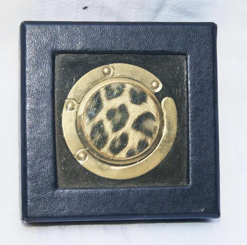 Foldable Leopard Print Handbag Hook in original box