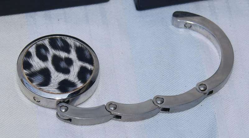 Foldable Leopard Print Handbag Hook in original box