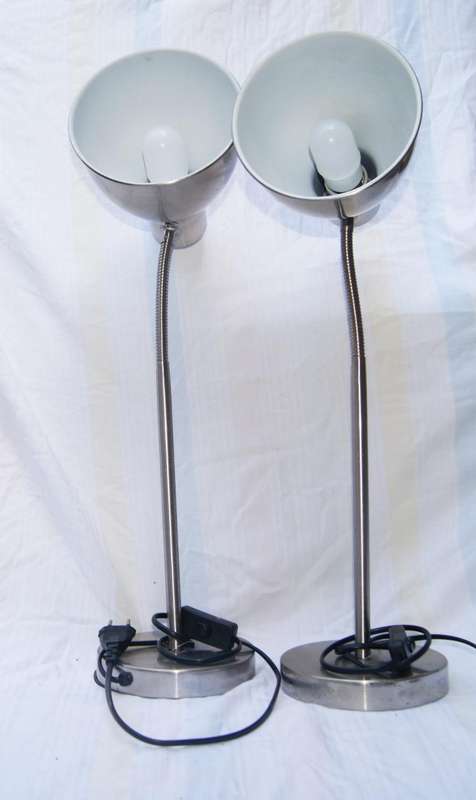 Pair of Brushed Steel Adjustable Desk Lamps