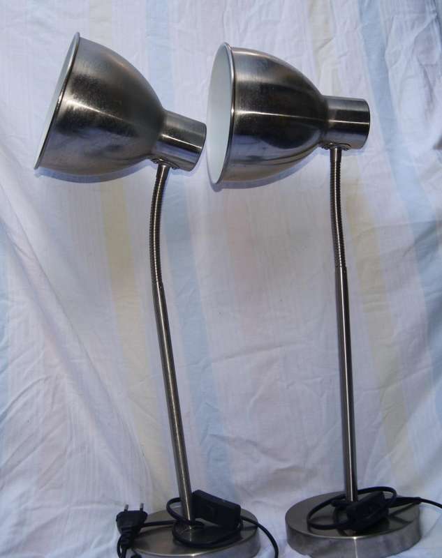 Pair of Brushed Steel Adjustable Desk Lamps