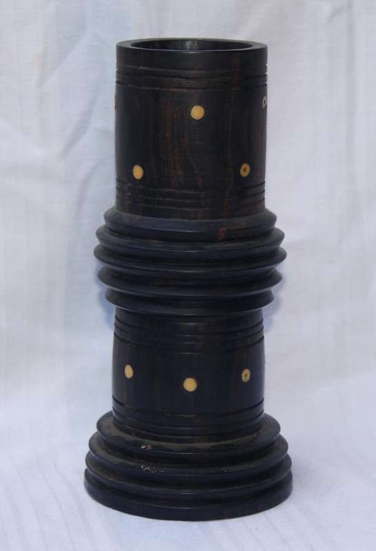 Antique Hand-Turned Ebony Vase with White Inlay