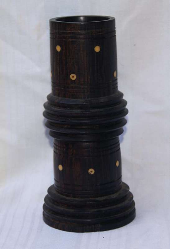 Antique Hand-Turned Ebony Vase with White Inlay