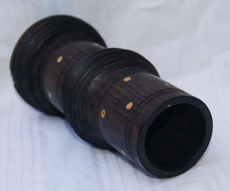 Antique Hand-Turned Ebony Vase with White Inlay