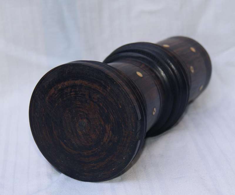 Antique Hand-Turned Ebony Vase with White Inlay