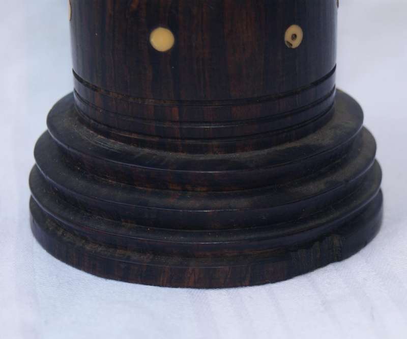 Antique Hand-Turned Ebony Vase with White Inlay