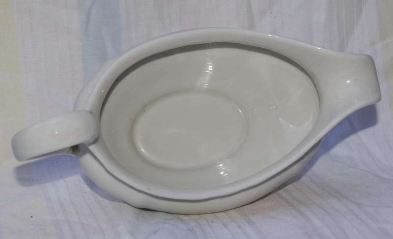 Vintage White Porcelain Gravy Boat  Ornate Handle