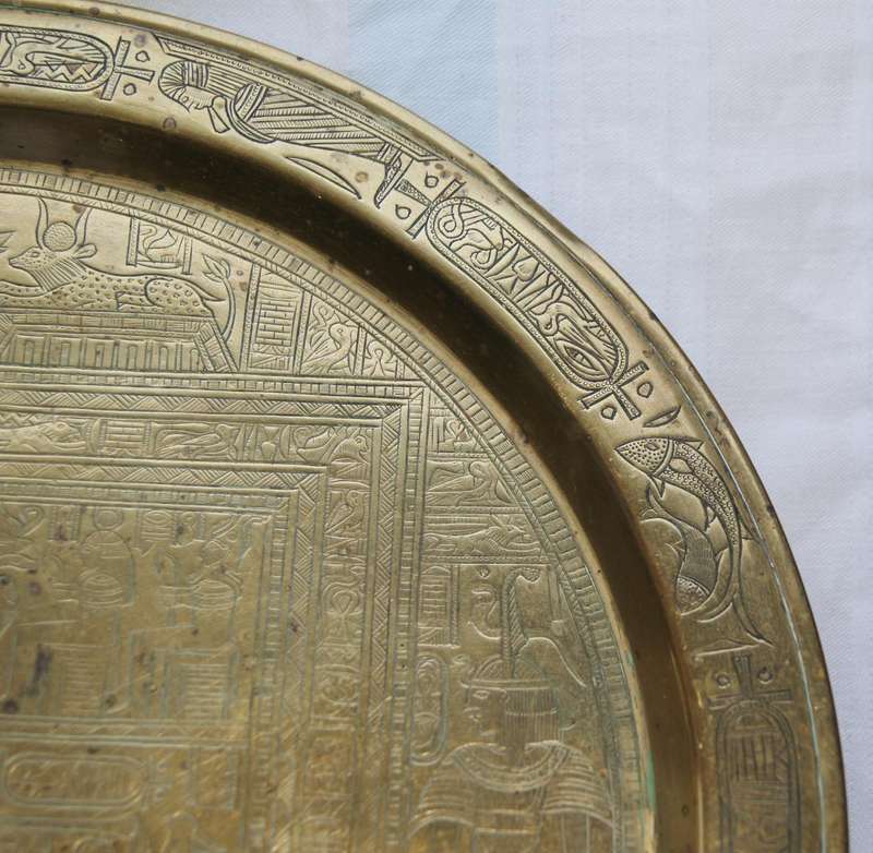 Vintage Hand-Engraved Egyptian Brass Tray
