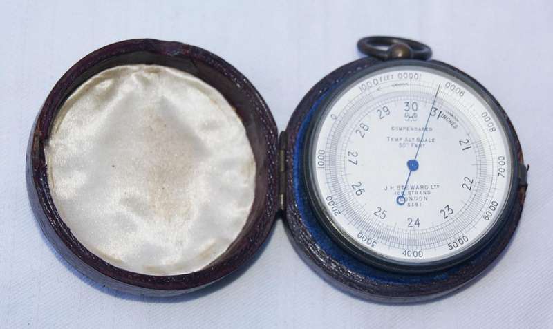 Antique J.H. Steward Pocket Barometer  London  Original Leather Case
