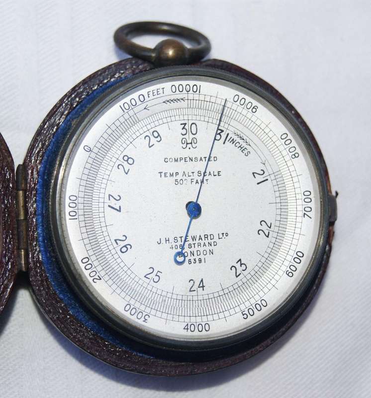 Antique J.H. Steward Pocket Barometer  London  Original Leather Case