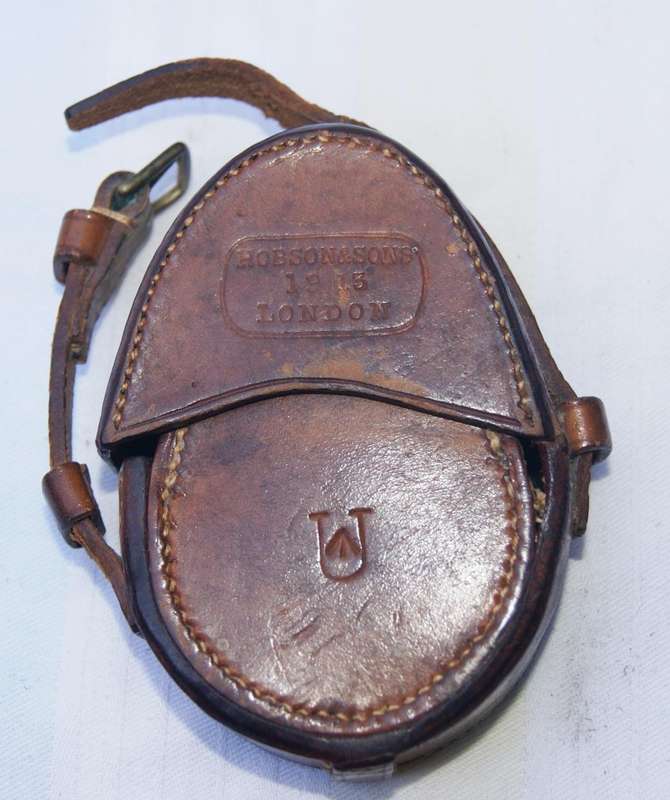 Antique WWI H. Hughes & Son Brass Marching Compass  Original Leather Case