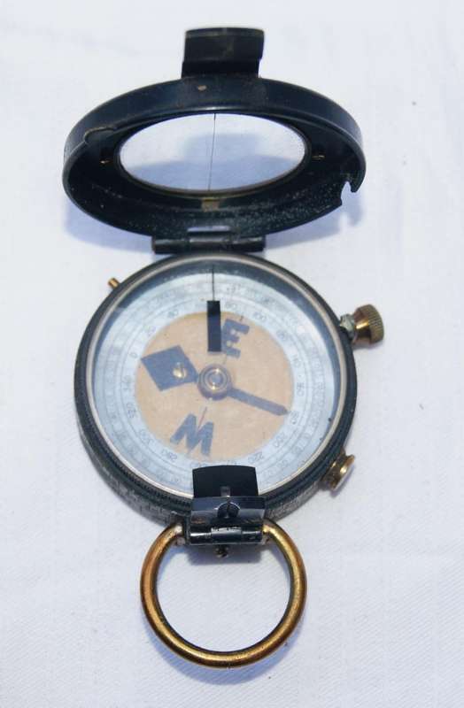 Antique WWI H. Hughes & Son Brass Marching Compass  Original Leather Case