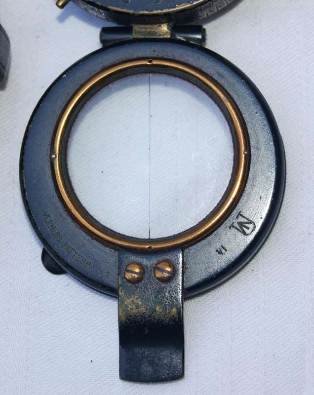 Antique WWI H. Hughes & Son Brass Marching Compass  Original Leather Case