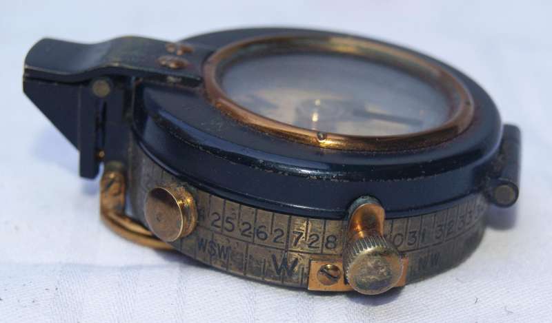 Antique WWI H. Hughes & Son Brass Marching Compass  Original Leather Case