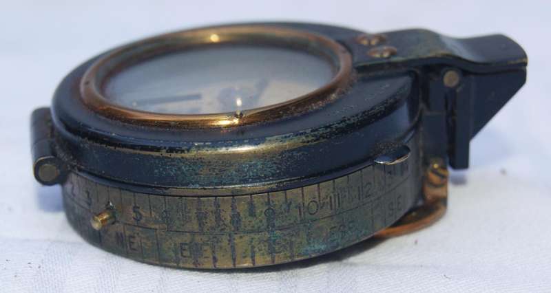 Antique WWI H. Hughes & Son Brass Marching Compass  Original Leather Case
