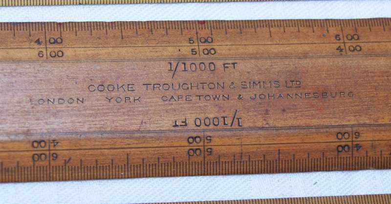 Antique Robert Nicholl London Scale Rule Set  8 Rules in Flame Mahogany Box
