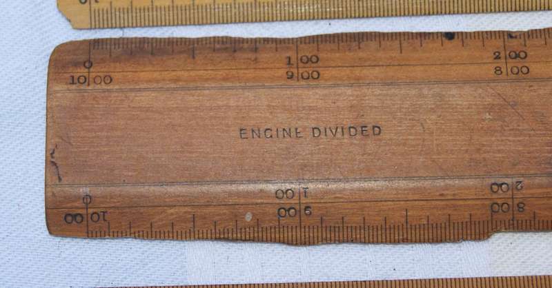 Antique Robert Nicholl London Scale Rule Set  8 Rules in Flame Mahogany Box