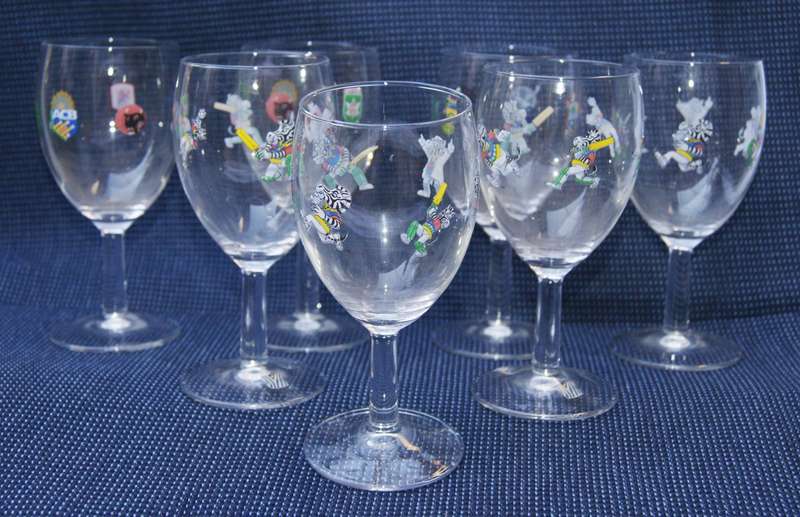 2003 Cricket World Cup Collector Wine Glass Set  Set of 7