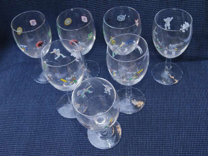 2003 Cricket World Cup Collector Wine Glass Set  Set of 7