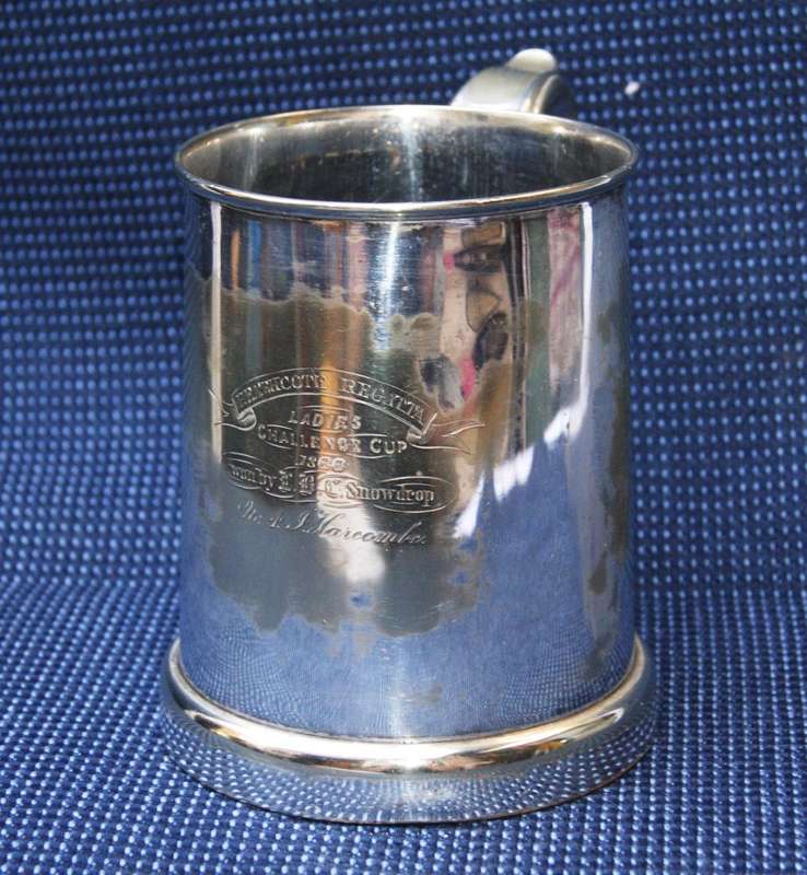 EPNS Beer Mug with Glass Bottom  Heathcote Regatta, Ladies Challenge Cup 1866