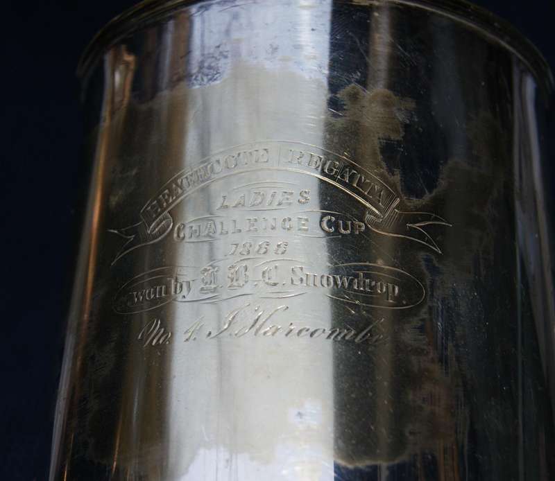 EPNS Beer Mug with Glass Bottom  Heathcote Regatta, Ladies Challenge Cup 1866