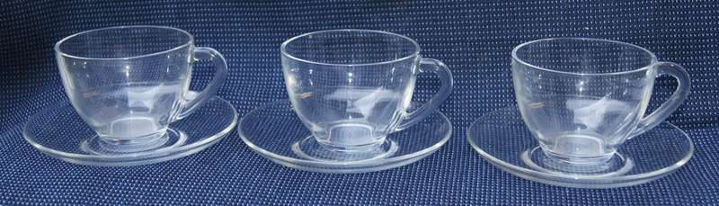 Arcoroc Clear Glass Cup & Saucer Set  Set of 3