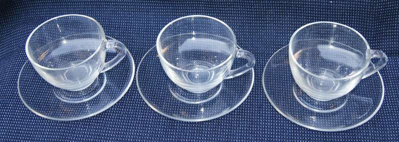 Arcoroc Clear Glass Cup & Saucer Set  Set of 3