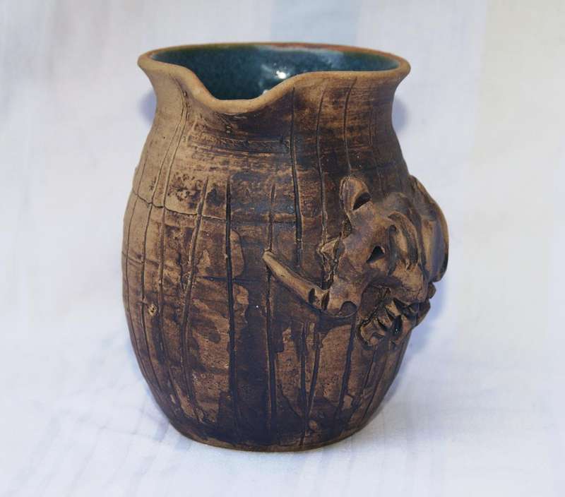 Rustic Stoneware Milk Jug  Rhino Relief Design