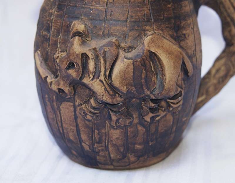 Rustic Stoneware Milk Jug  Rhino Relief Design