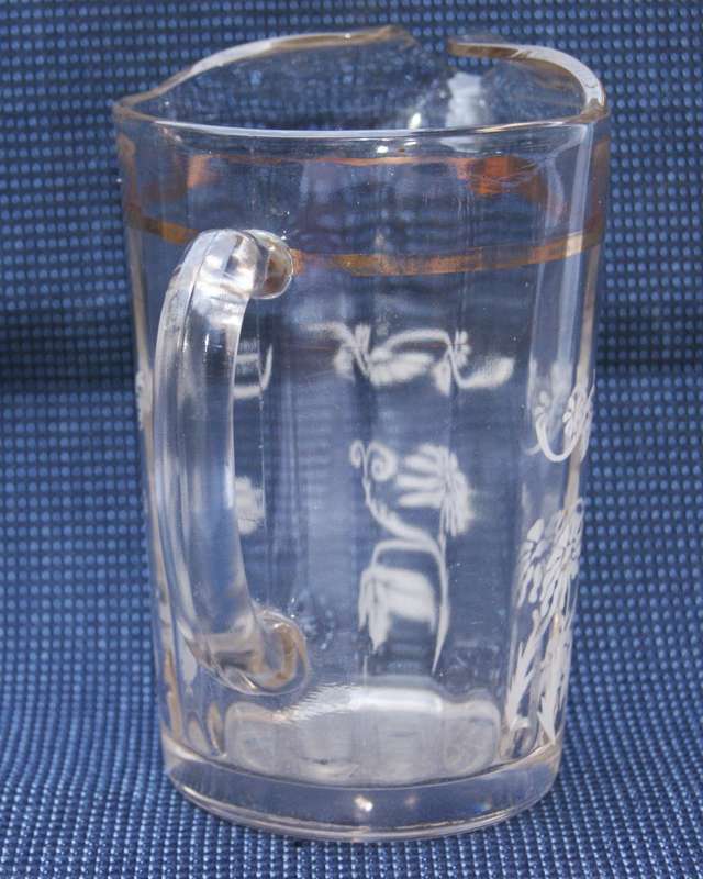 Vintage Floral Glass Jug with Gold Trim  Etched Design