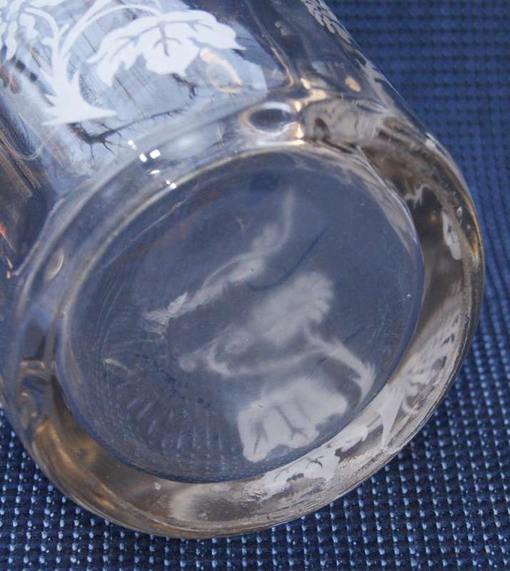 Vintage Floral Glass Jug with Gold Trim  Etched Design